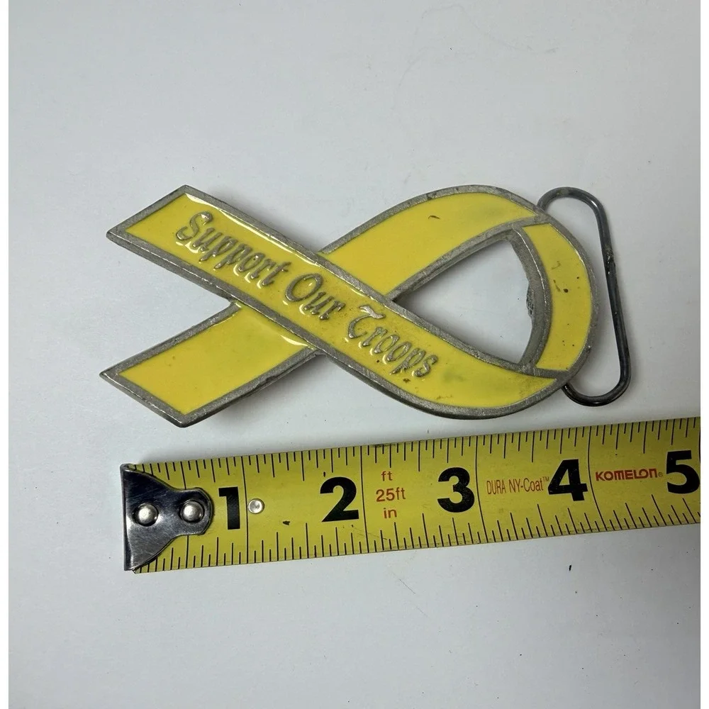 Support Our Troops Belt Buckle Yellow Enamel 2004 Vintage‎